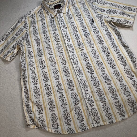 Prana Shirt Mens S White Yellow Floral Stripes Pocket 100% Cotton Button Up Logo - Picture 7 of 14